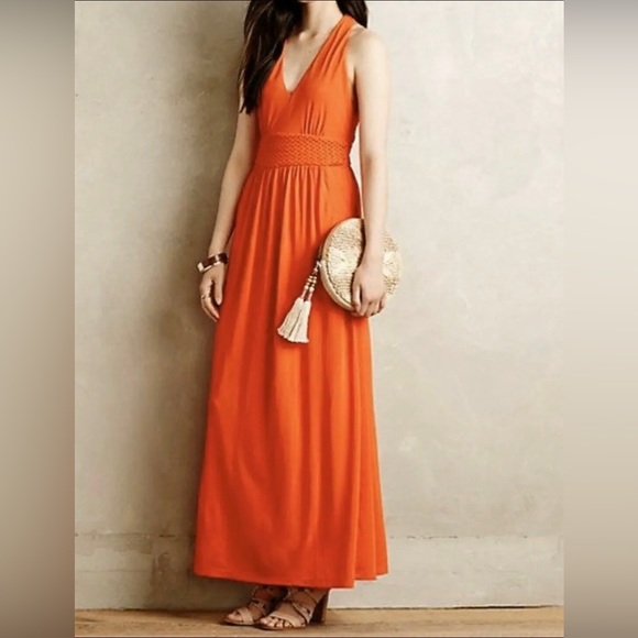 Anthropologie Dresses & Skirts - Anthropologie Maeve Yuma Halter Maxi Dress Red Orange Basketweave Size 6